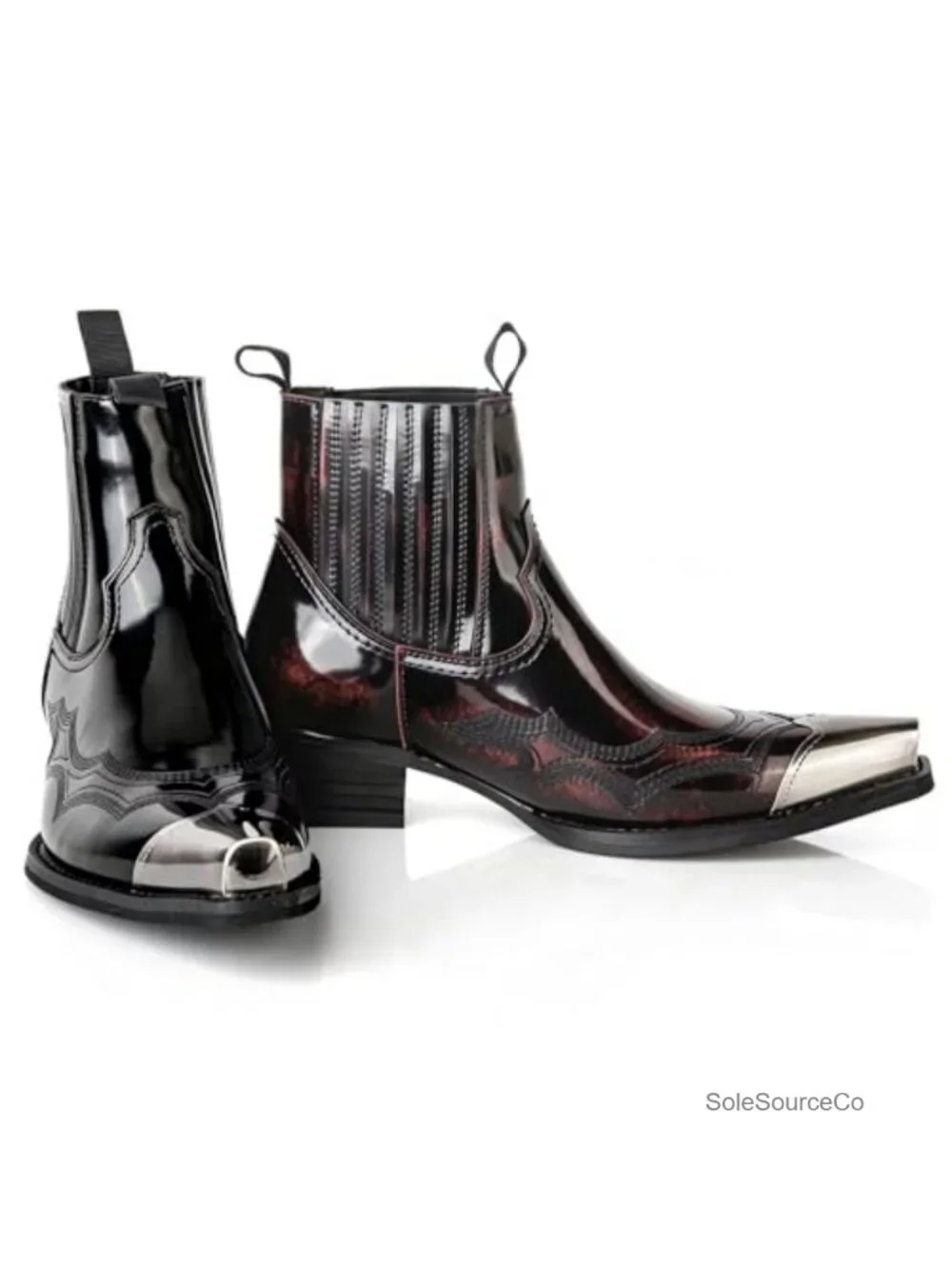 Men's Faux Leather Chelsea Boots Steel Toe Embroidered Ankle Boots